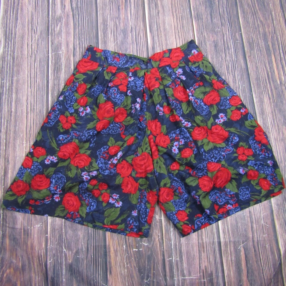 Katie Brooke Vintage Womens Size 18 Navy Red Floral Culotte Shorts Made In USA